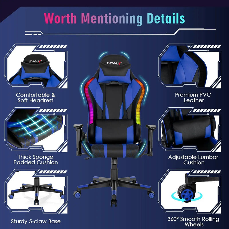 Gaming Chair Adjustable Swivel Computer Chair with Dynamic LED Lights by DirectDeals