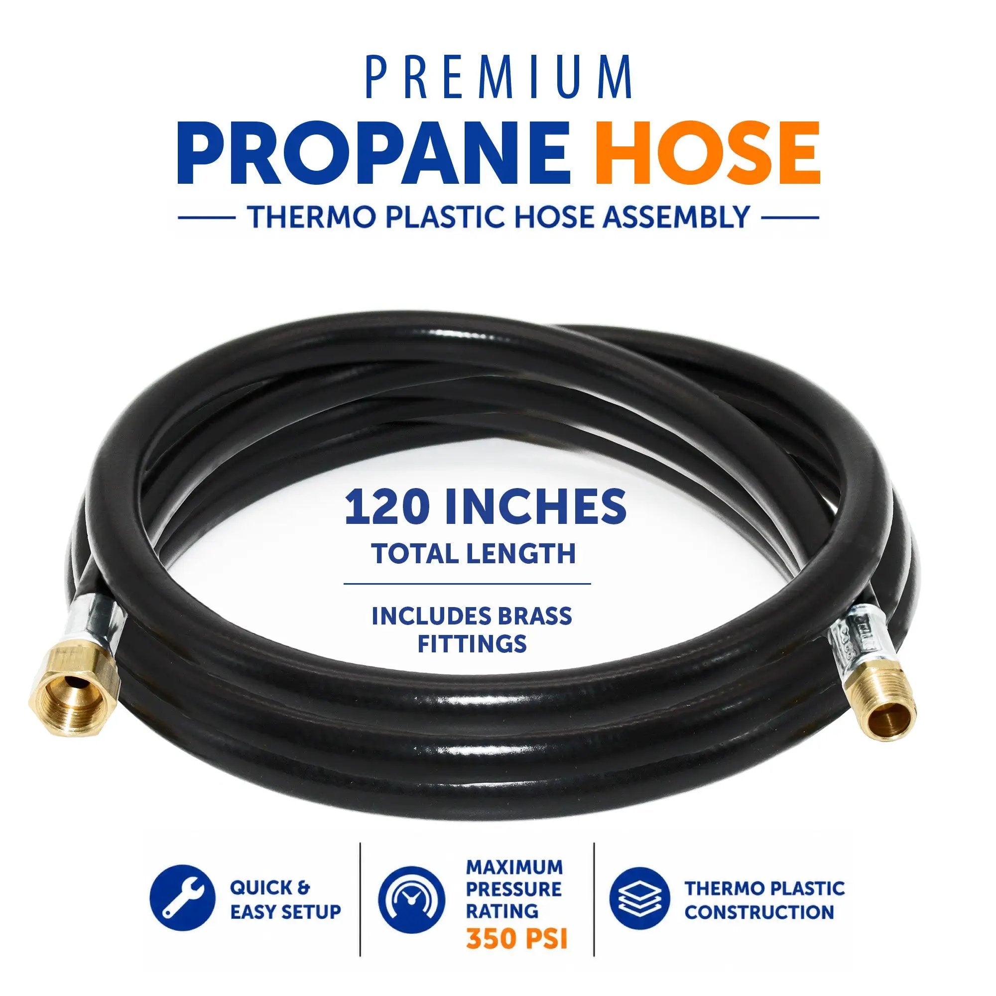 Flame King Connect Regulator to Gas Piping, Propane Thermo Plastic Rubber Hose Assembly, 120-inch, 3/8-inch ID for RVs and Travel Trailers by Flame King Products