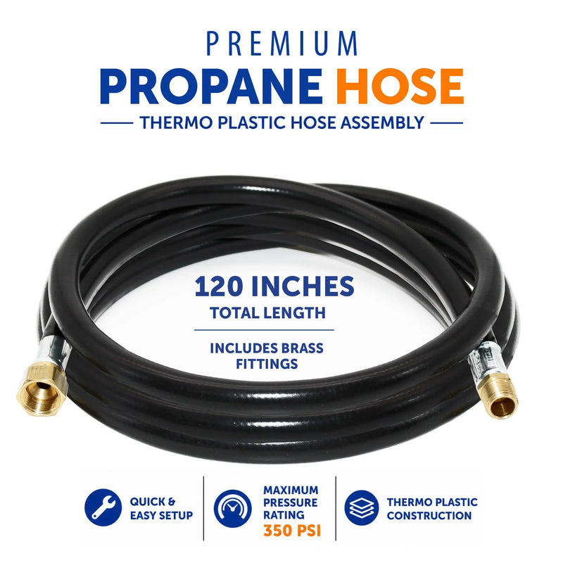 Flame King Connect Regulator to Gas Piping, Propane Thermo Plastic Rubber Hose Assembly, 120-inch, 3/8-inch ID for RVs and Travel Trailers by Flame King Products