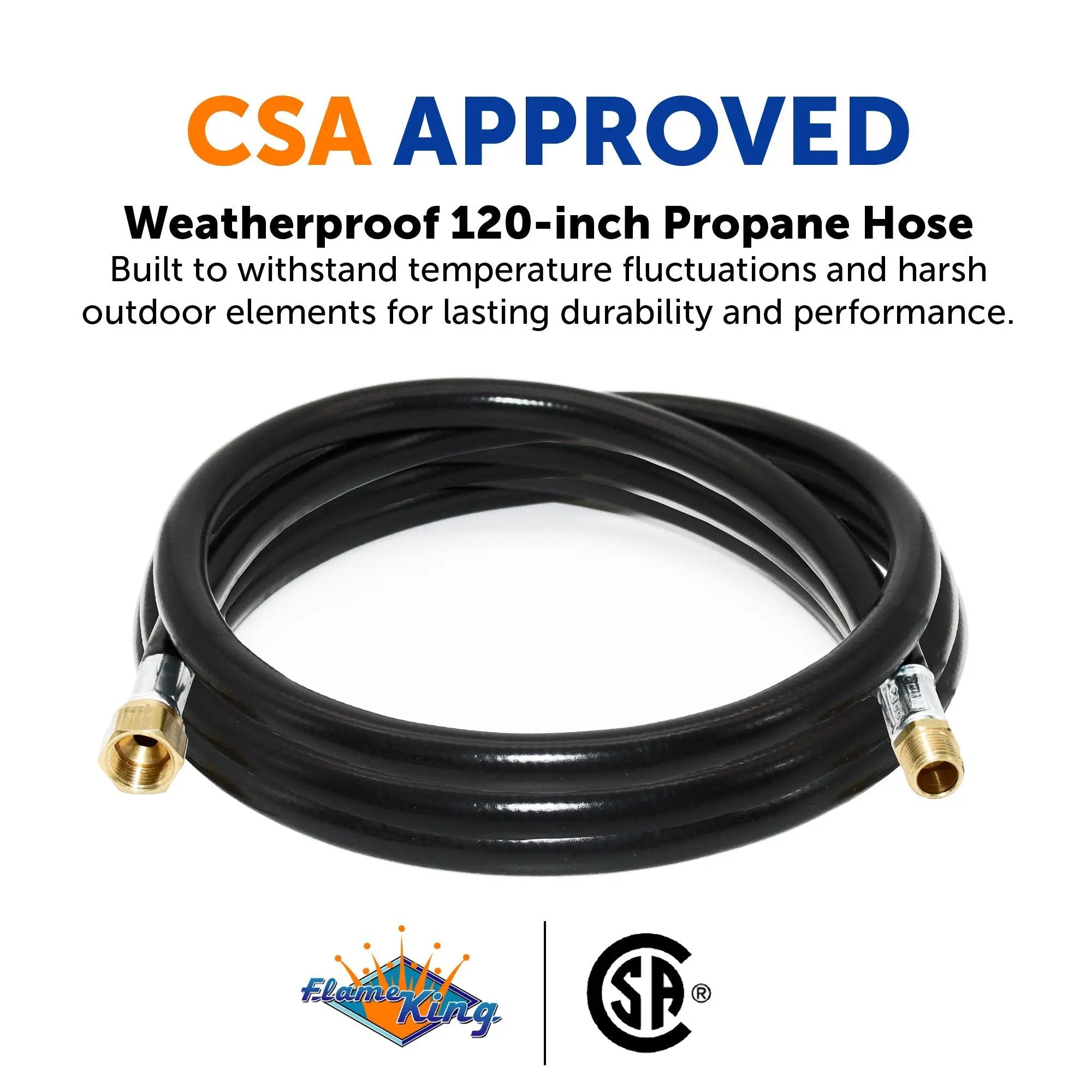 Flame King Connect Regulator to Gas Piping, Propane Thermo Plastic Rubber Hose Assembly, 120-inch, 3/8-inch ID for RVs and Travel Trailers by Flame King Products
