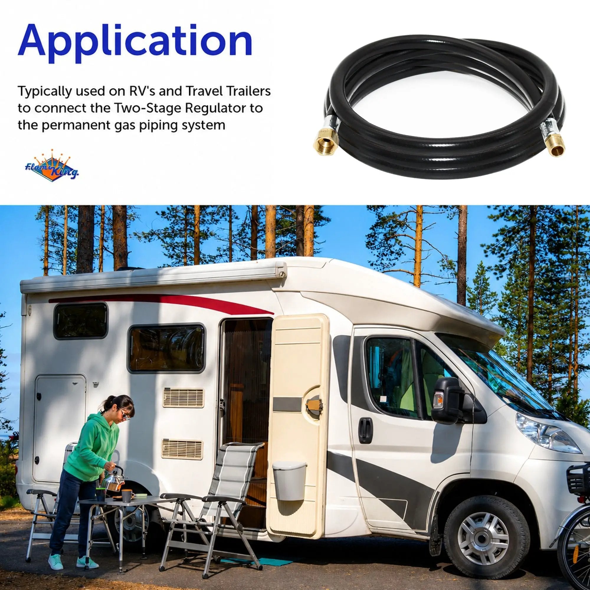 Flame King Connect Regulator to Gas Piping, Propane Thermo Plastic Rubber Hose Assembly, 120-inch, 3/8-inch ID for RVs and Travel Trailers by Flame King Products