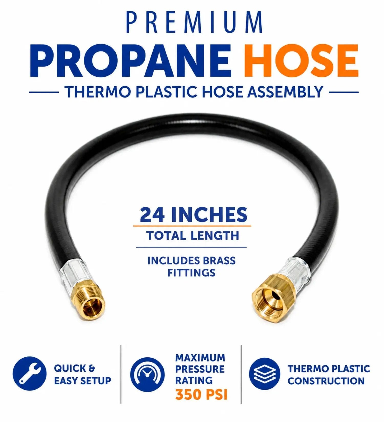 Flame King Thermo Plastic Hose Assembly for LP and Natural Gas, 24 Inch, 3/8 Inch by Flame King Products