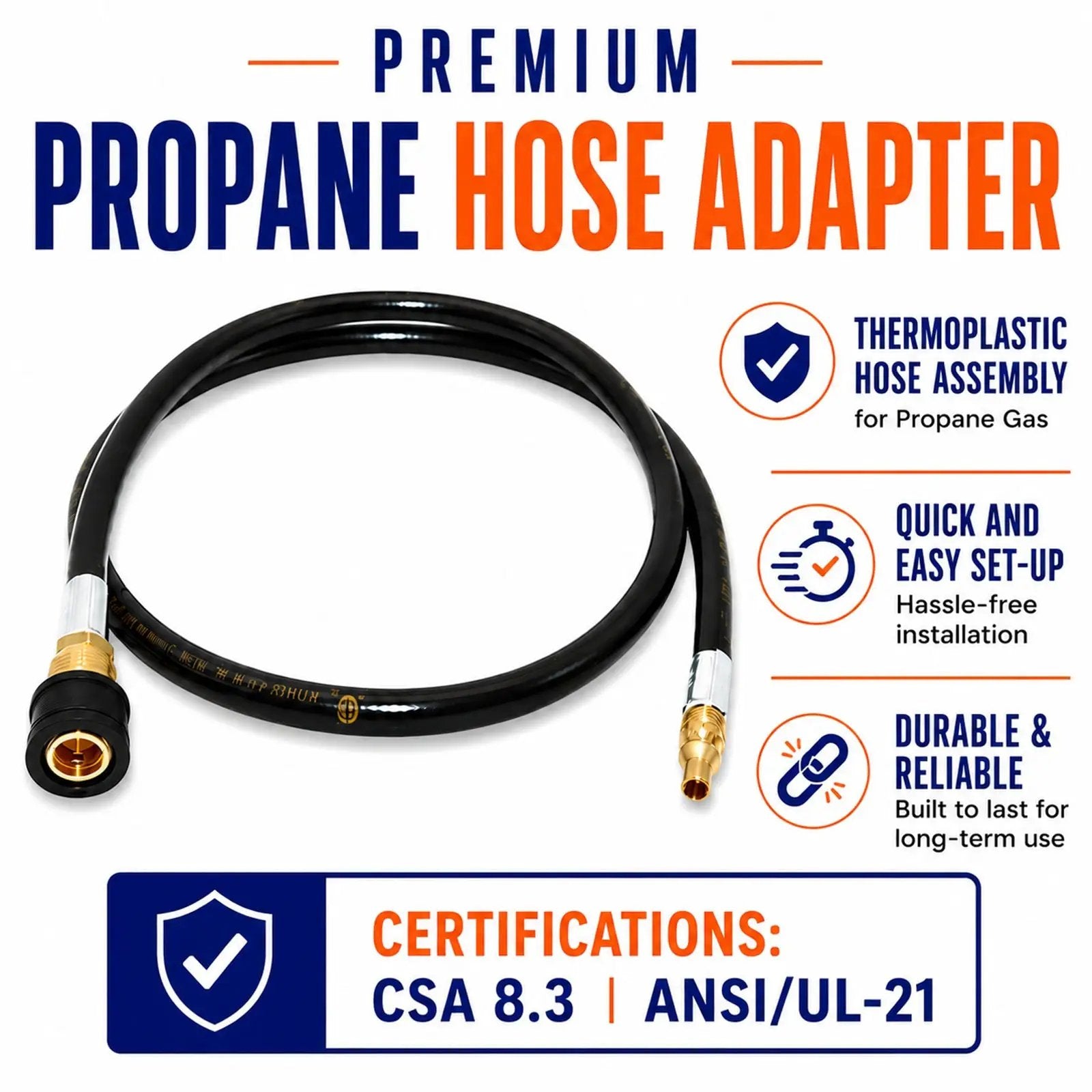 Flame King RV, Van, Trailer, Dual Quick Connect Hose, LP Gas Only, 48 inch, 1/4 inch by Flame King Products