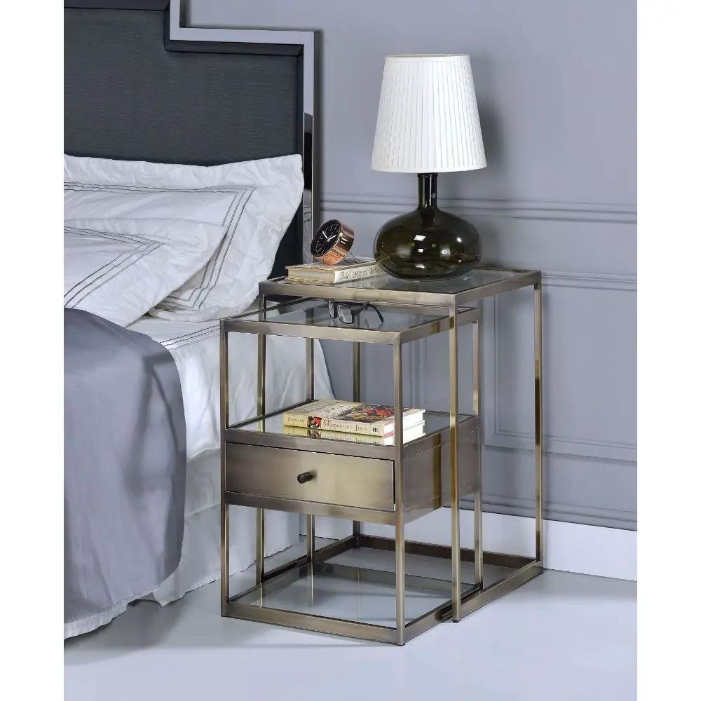 Enca - Nesting Table Set - Clear Glass & Antique Brass by Unique Piece Furniture