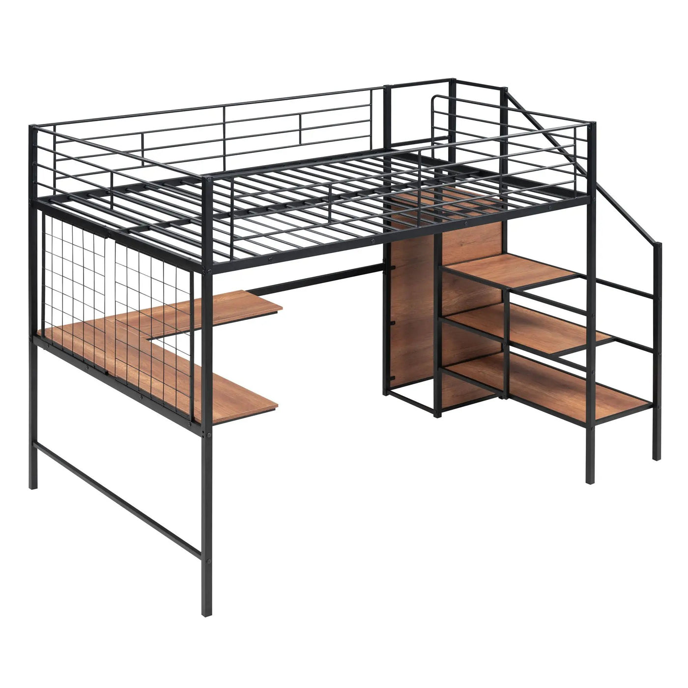 Loft Bed With Desk And Grid, Stylish Frame With Lateral Storage Ladder And Wardrobe by Unique Piece Furniture