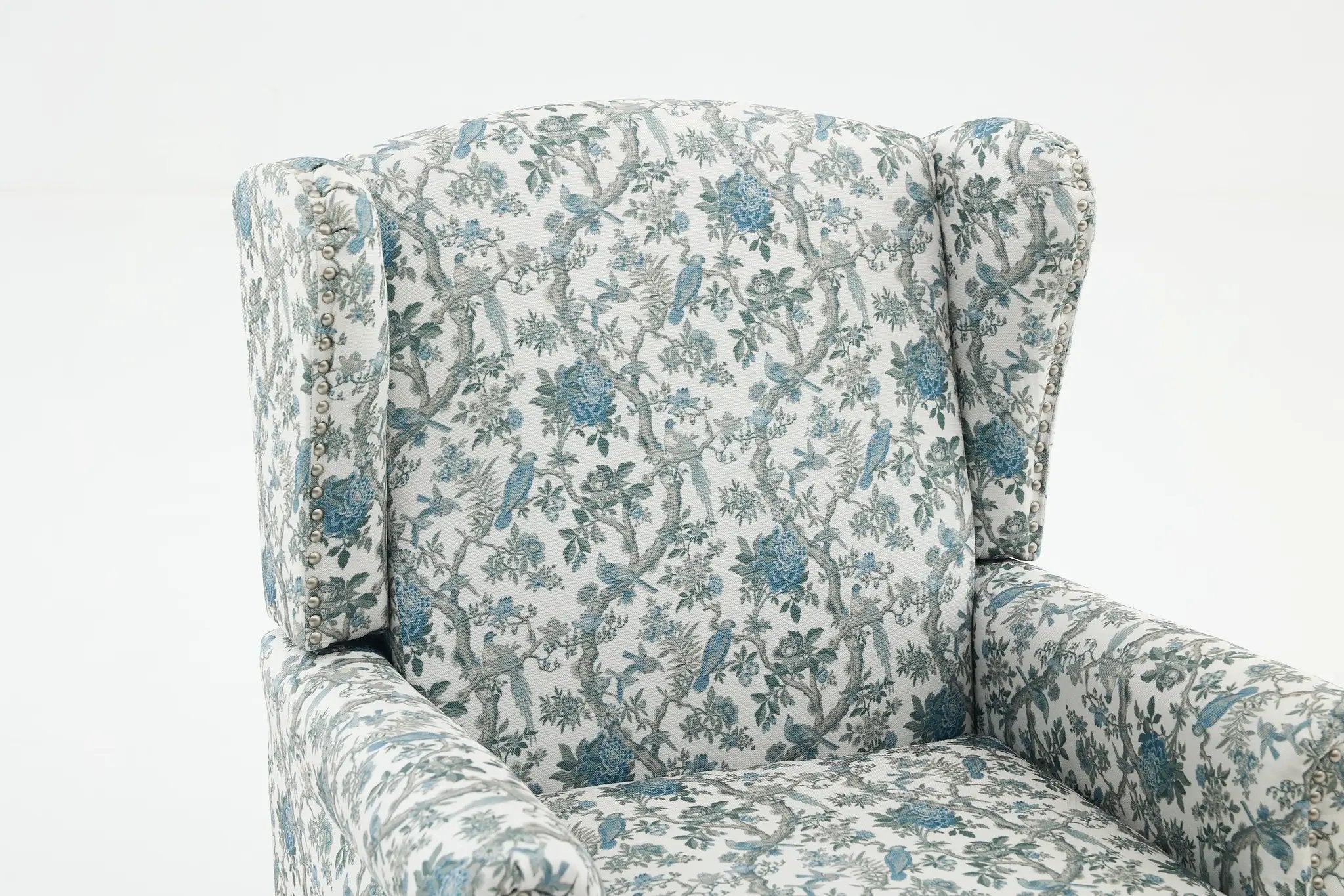 Modern Accent Chair with Retro Wood Legs and Floral Design by HouseOfZazla
