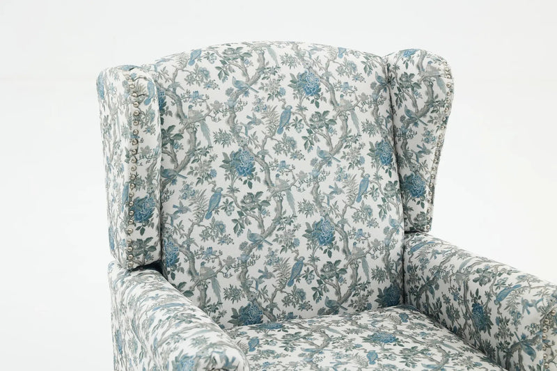 Modern Accent Chair with Retro Wood Legs and Floral Design by HouseOfZazla