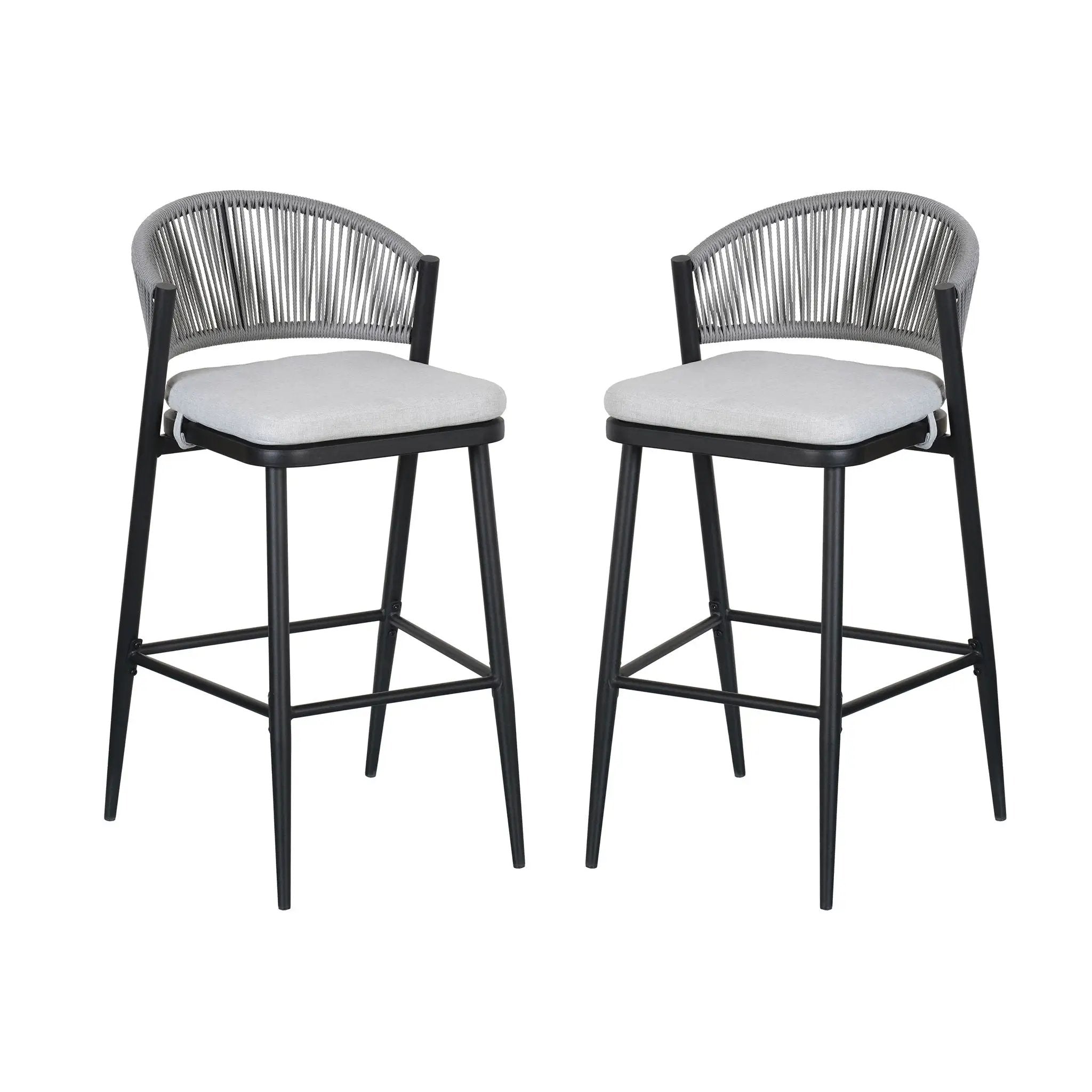 Outdoor Bar Height Metal Frame Counter Stools with Scallop-Shaped Backrest & Water-Resistant Cushions by HouseOfZazla