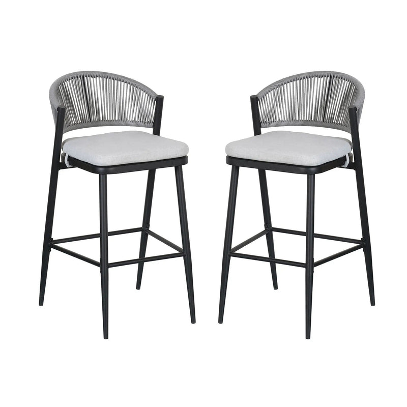 Outdoor Bar Height Metal Frame Counter Stools with Scallop-Shaped Backrest & Water-Resistant Cushions by HouseOfZazla