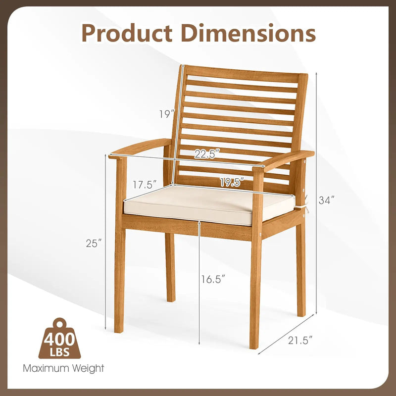 Outdoor Patio Dining Chairs Set of 2 with Removable Padded Cushion and Slatted Backrest-Beige by DirectDeals