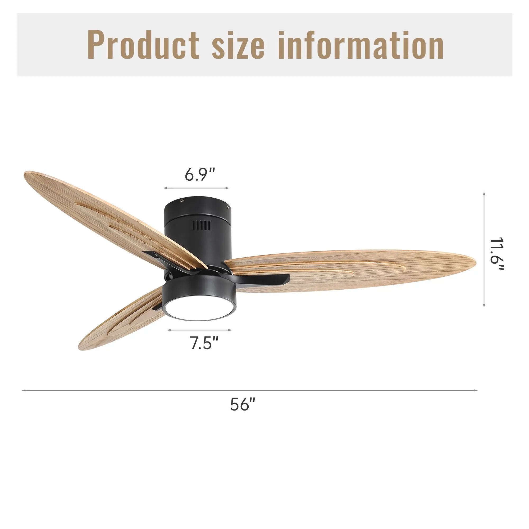 Flush Mount Ceiling Fan With Light And Remote Control, 3 Blades, Reversible DC Motor - Black by Unique Piece Furniture