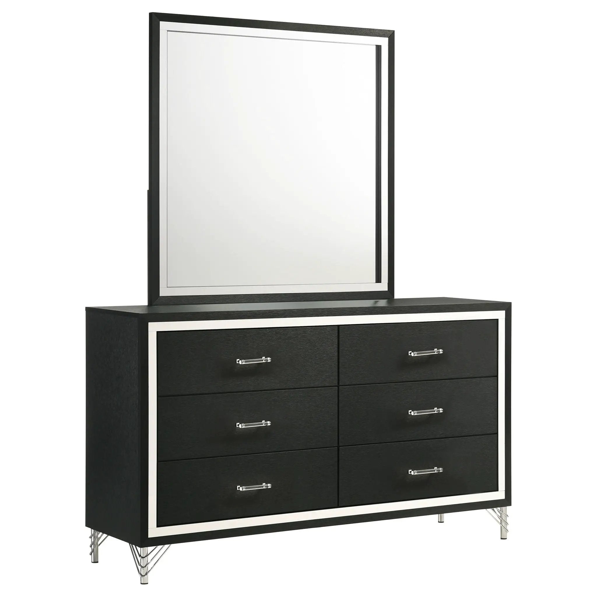 Lucia 6-drawer Dresser and Mirror Black by Unique Piece Furniture