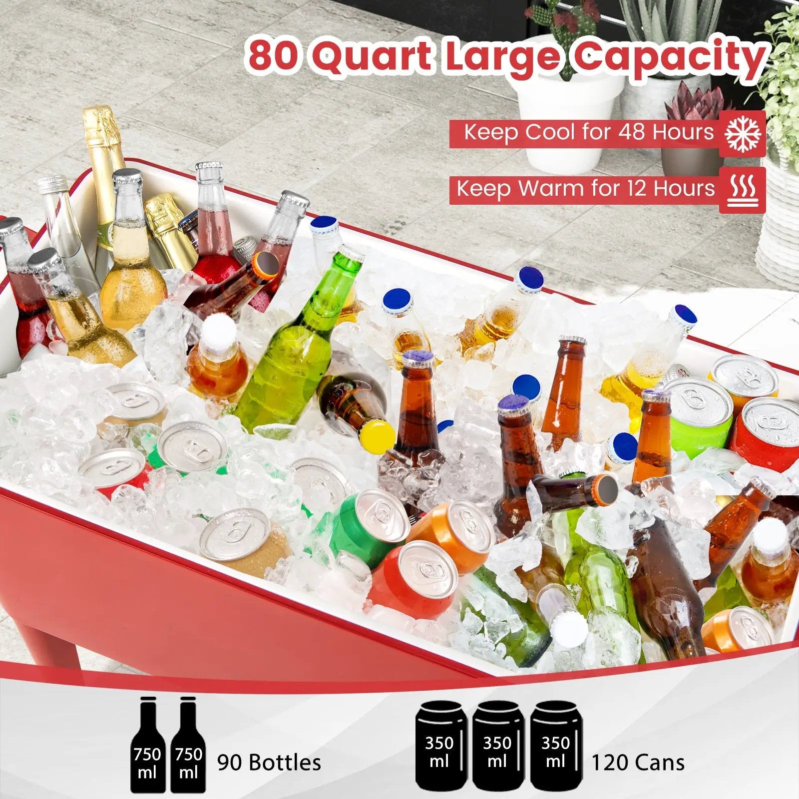 Red Portable Outdoor Patio Cooler Cart by DirectDeals