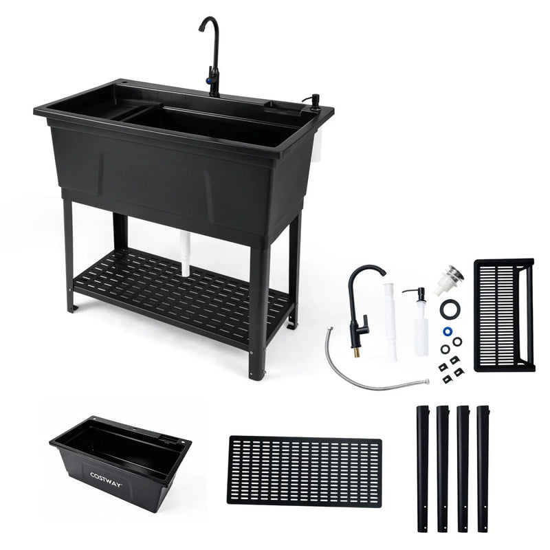 100L Utility Sink with Rotating Faucet and Storage Shelf by DirectDeals
