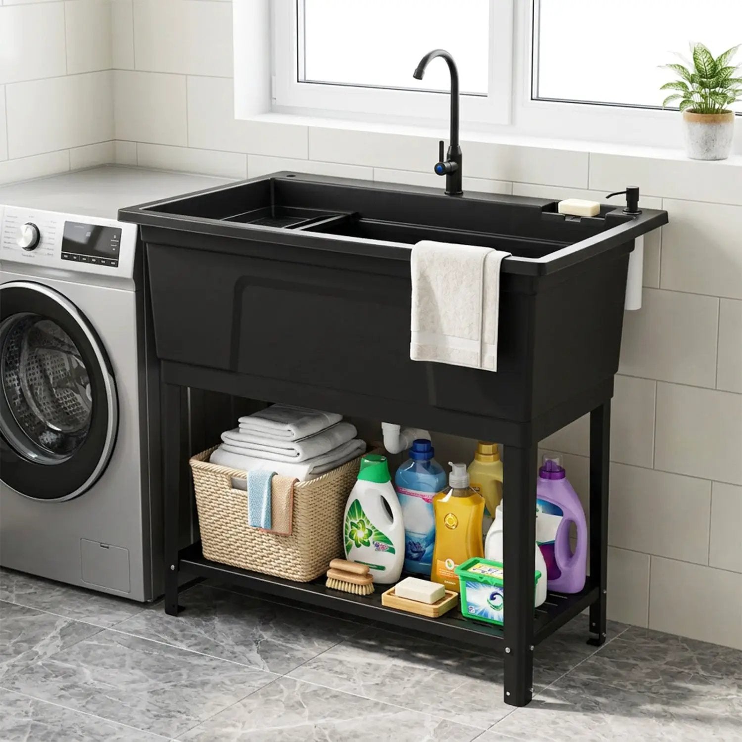 100L Utility Sink with Rotating Faucet and Storage Shelf by DirectDeals