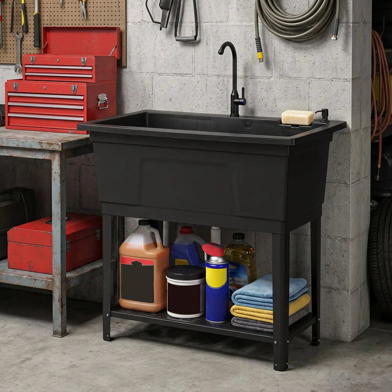100L Utility Sink with Rotating Faucet and Storage Shelf by DirectDeals