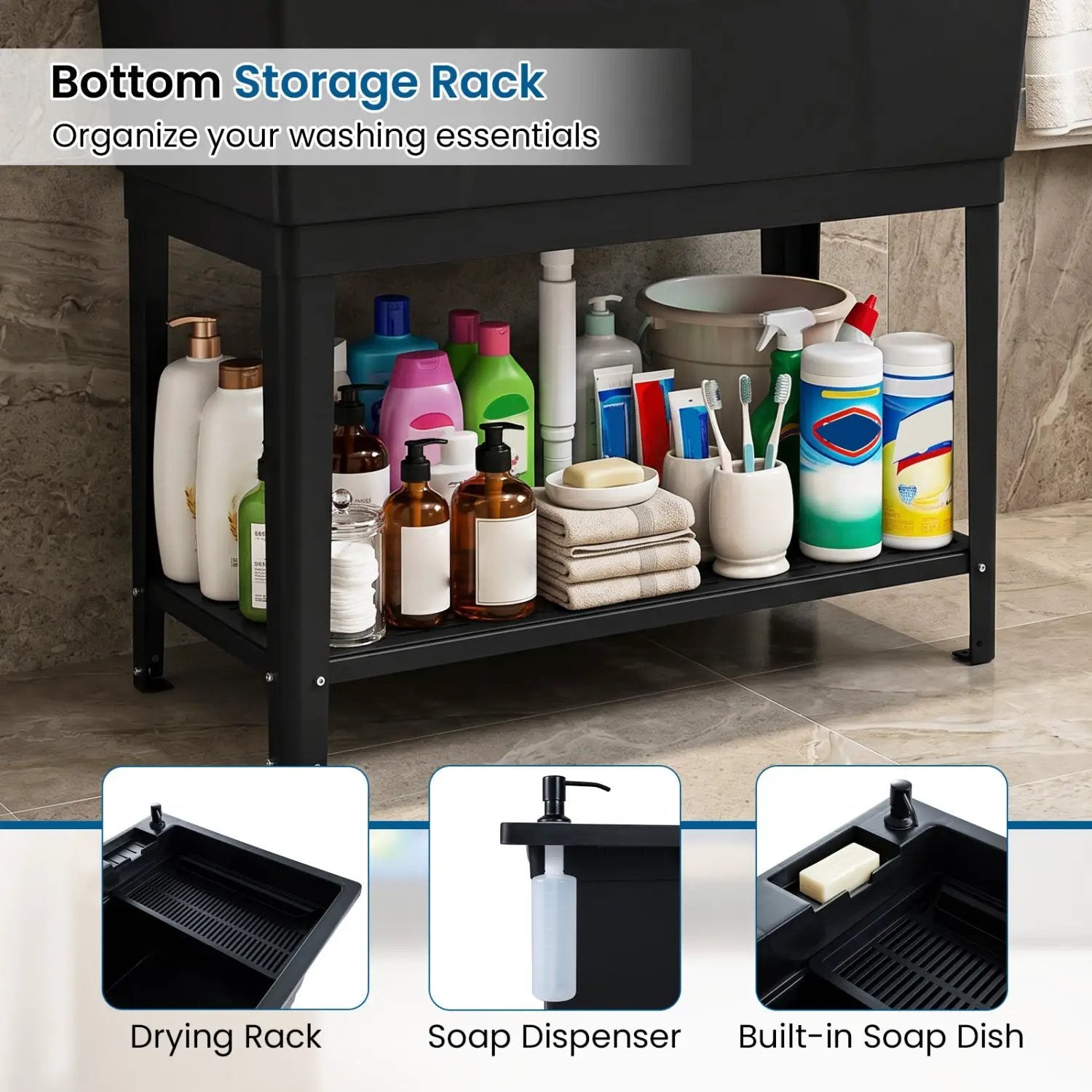 100L Utility Sink with Rotating Faucet and Storage Shelf by DirectDeals