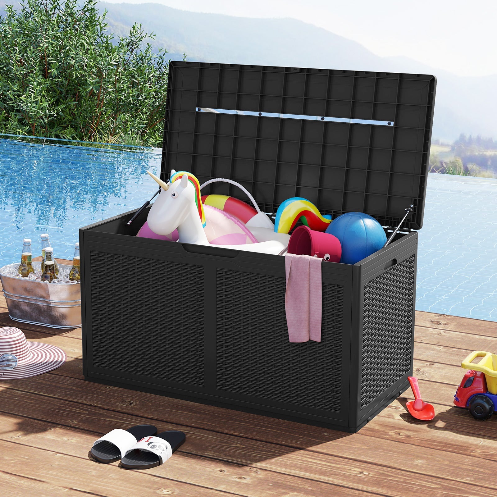 100 Gallon Resin Deck Box Outdoor Waterproof Storage Bench by DirectDeals