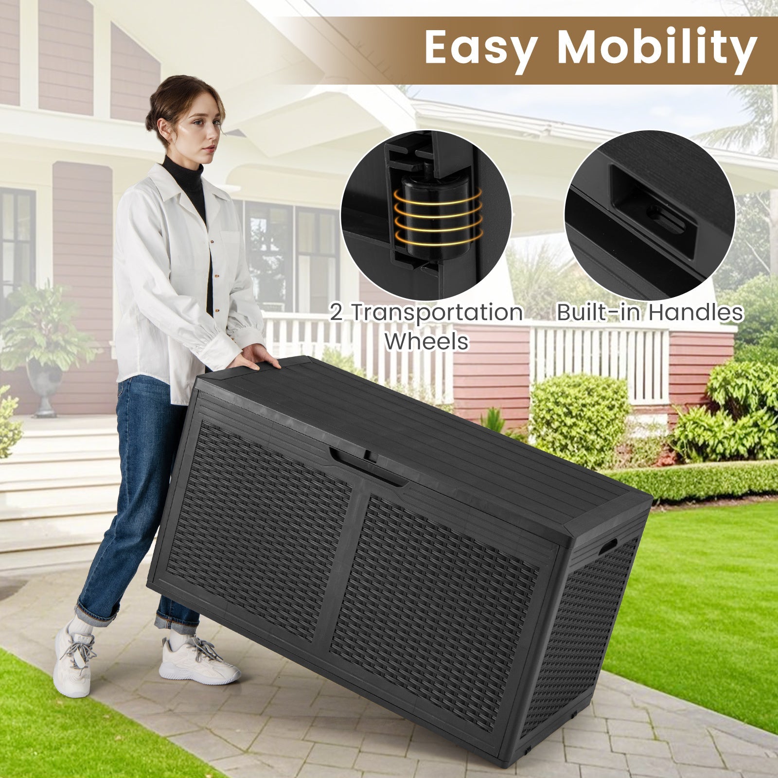 100 Gallon Resin Deck Box Outdoor Waterproof Storage Bench by DirectDeals
