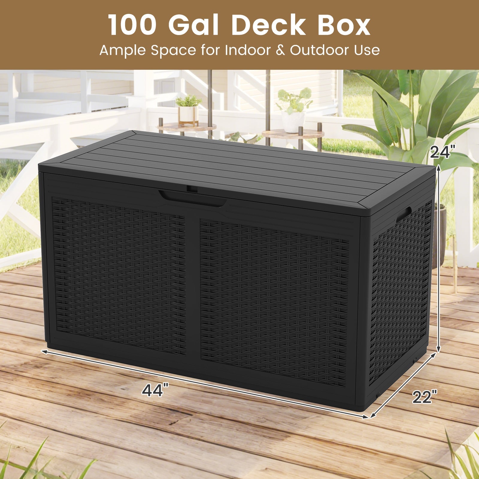 100 Gallon Resin Deck Box Outdoor Waterproof Storage Bench by DirectDeals