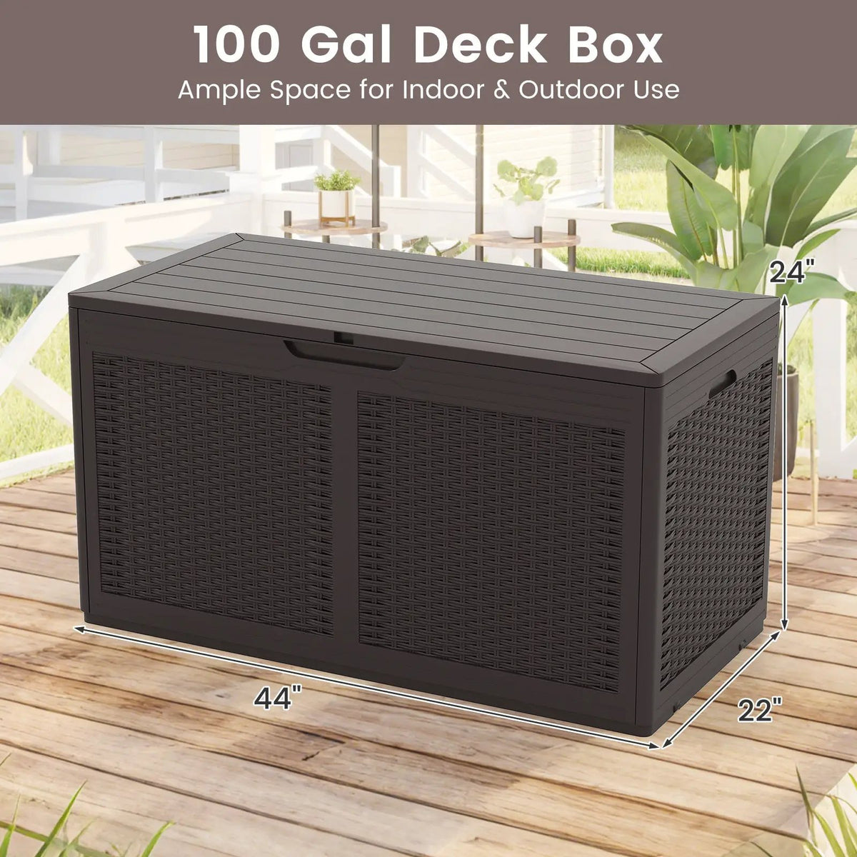 100 Gallon Resin Deck Box Outdoor Waterproof Storage Bench, photo 15 of 24
