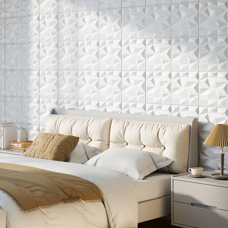 100-Pack 3D Wall Panels 12" x 12" PVC Interior Wall Decoration with Diamond Accent-White by DirectDeals
