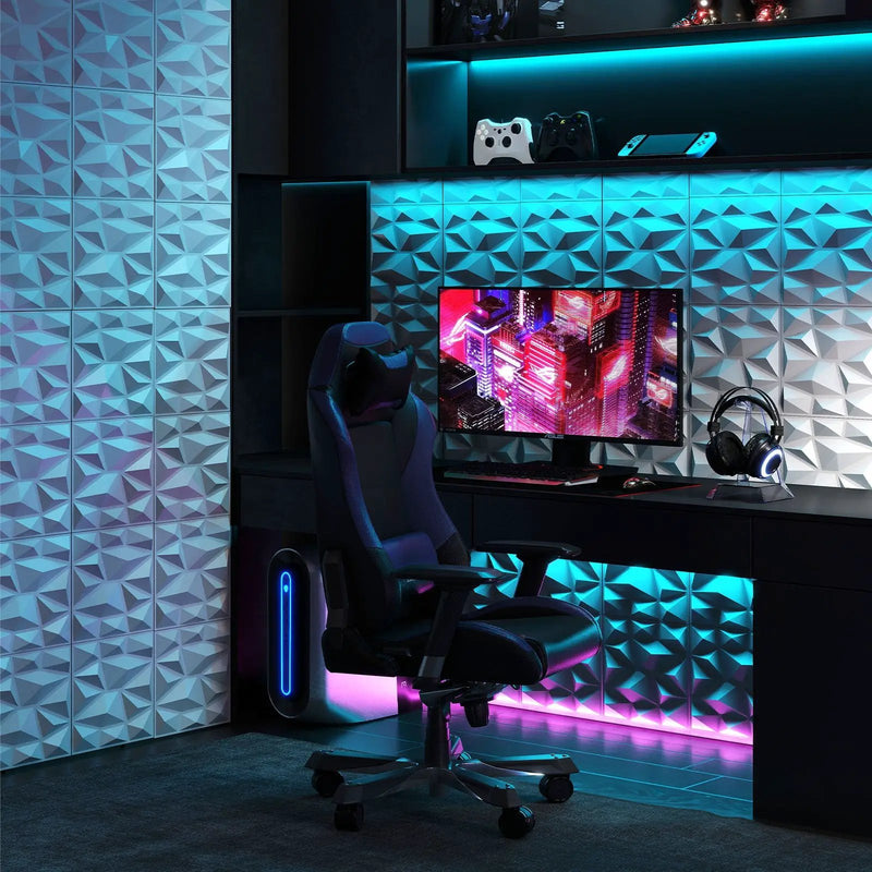 100-Pack 3D Wall Panels 12" x 12" PVC Interior Wall Decoration with Diamond Accent-White by DirectDeals