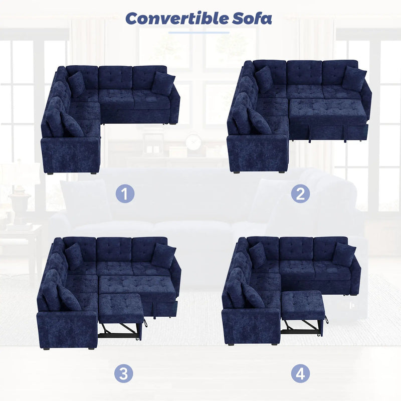 L-Shape Sofa Bed Pull-Out Sleeper Sofa With Wheels, USB Ports, Power Sockets For Living Room by HouseOfZazla