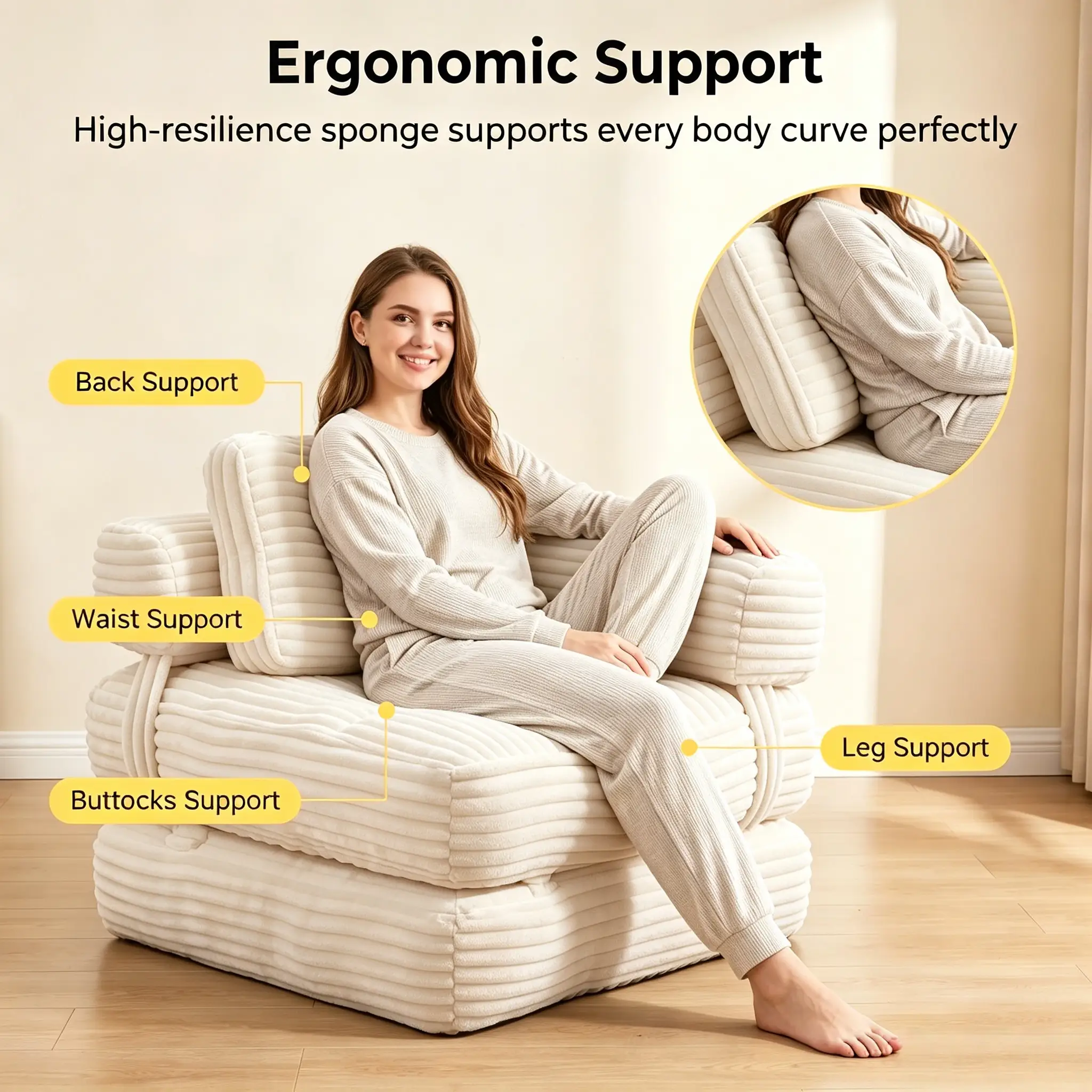 Boneless Foldable Floor Sofa Bed with Armrest & Pillows by HouseOfZazla
