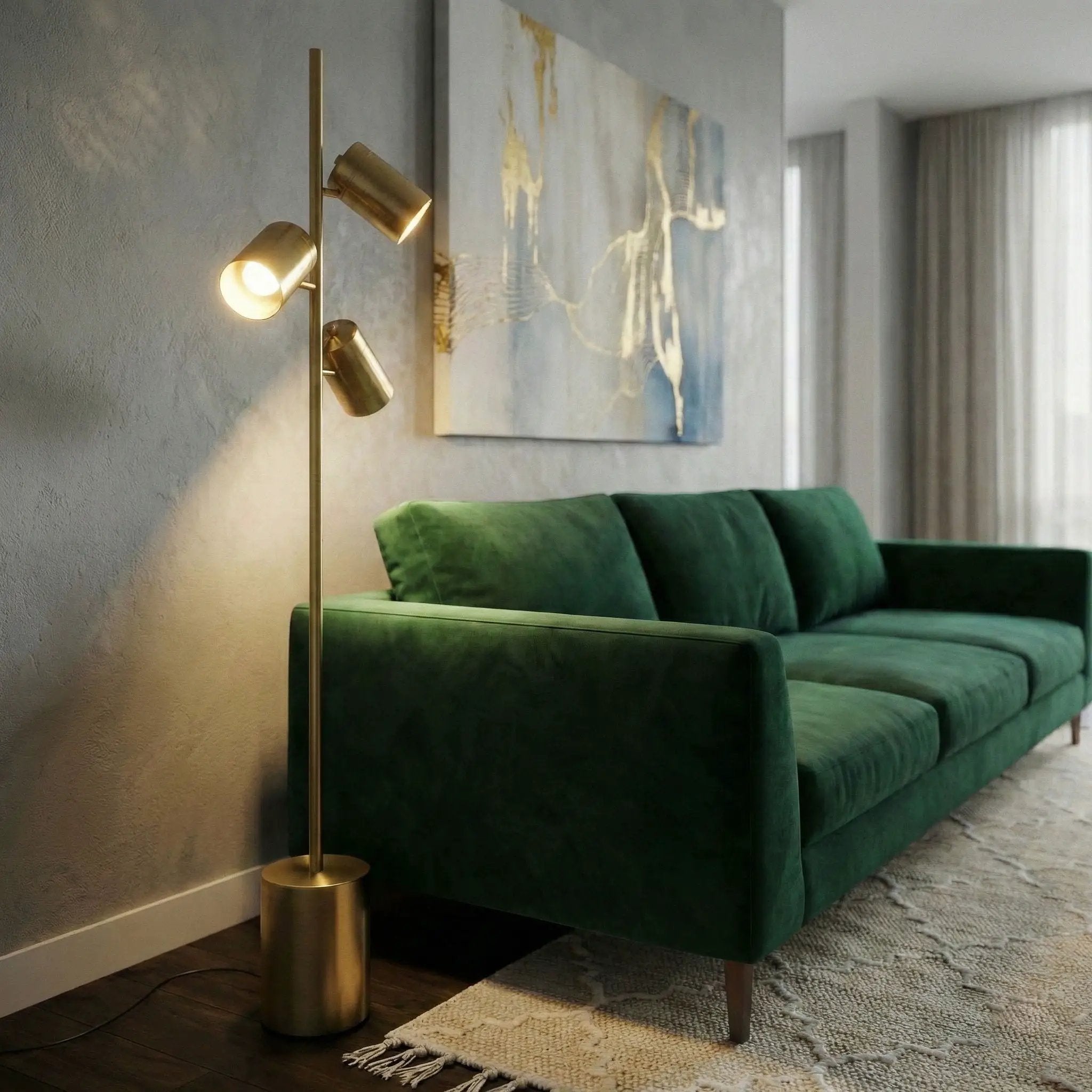 Harmony - Floor Lamp With Rotary Switch Triple Spots Block Base - Gold by Unique Piece Furniture