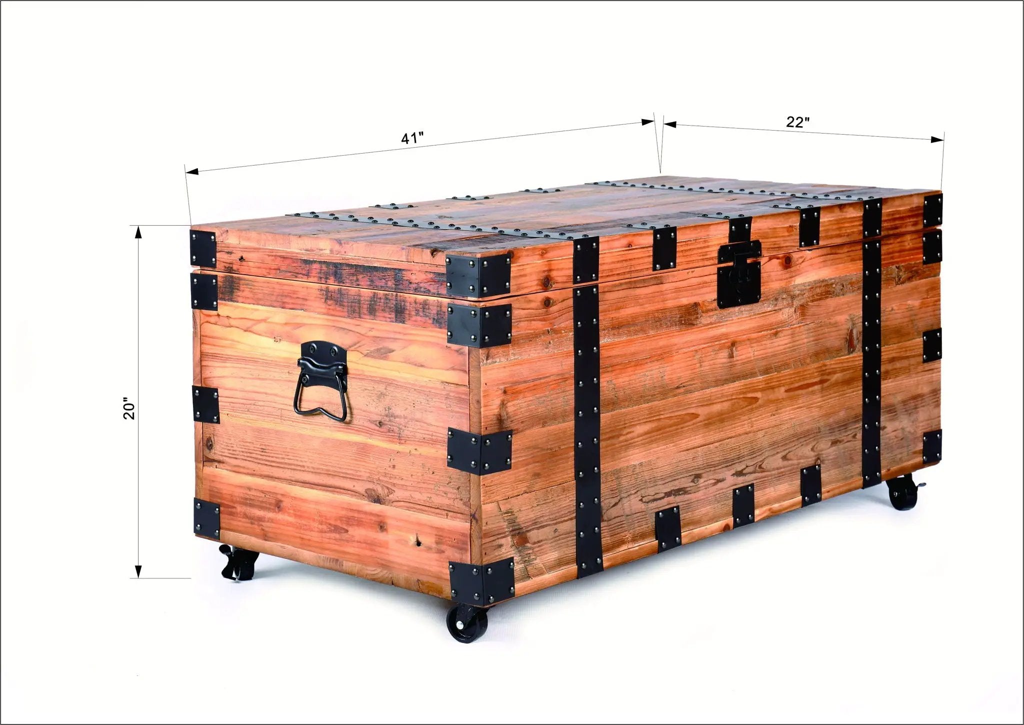 Trunk Table With Four Wheel Large Capacity Storage Coffee Table - Natural / Black by Unique Piece Furniture
