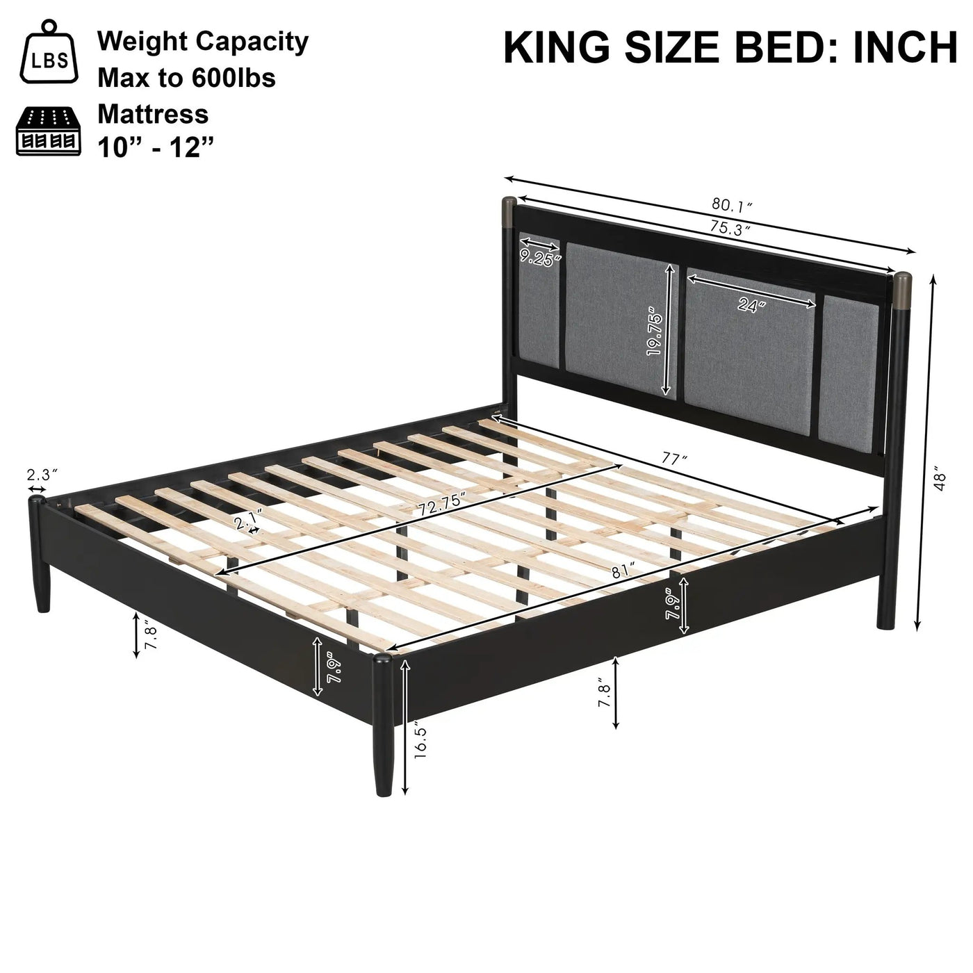 Solid Wood King Bed, Heavy Duty Support Without a Box Spring by HouseOfZazla