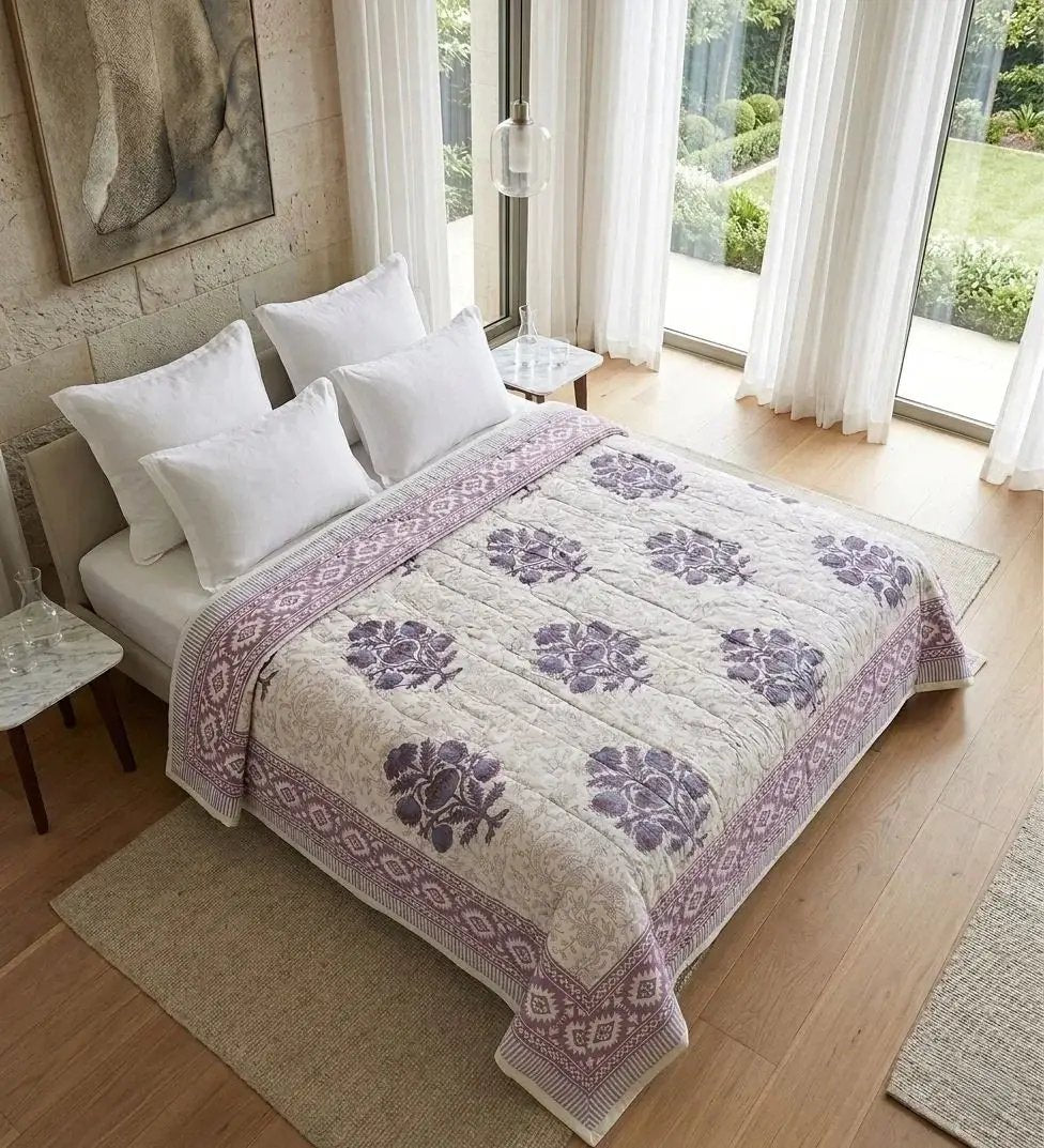 100% Cotton Muslin Reversible Comforter | Hypoallergenic Jaipur Hand Block Print by House Of Avana