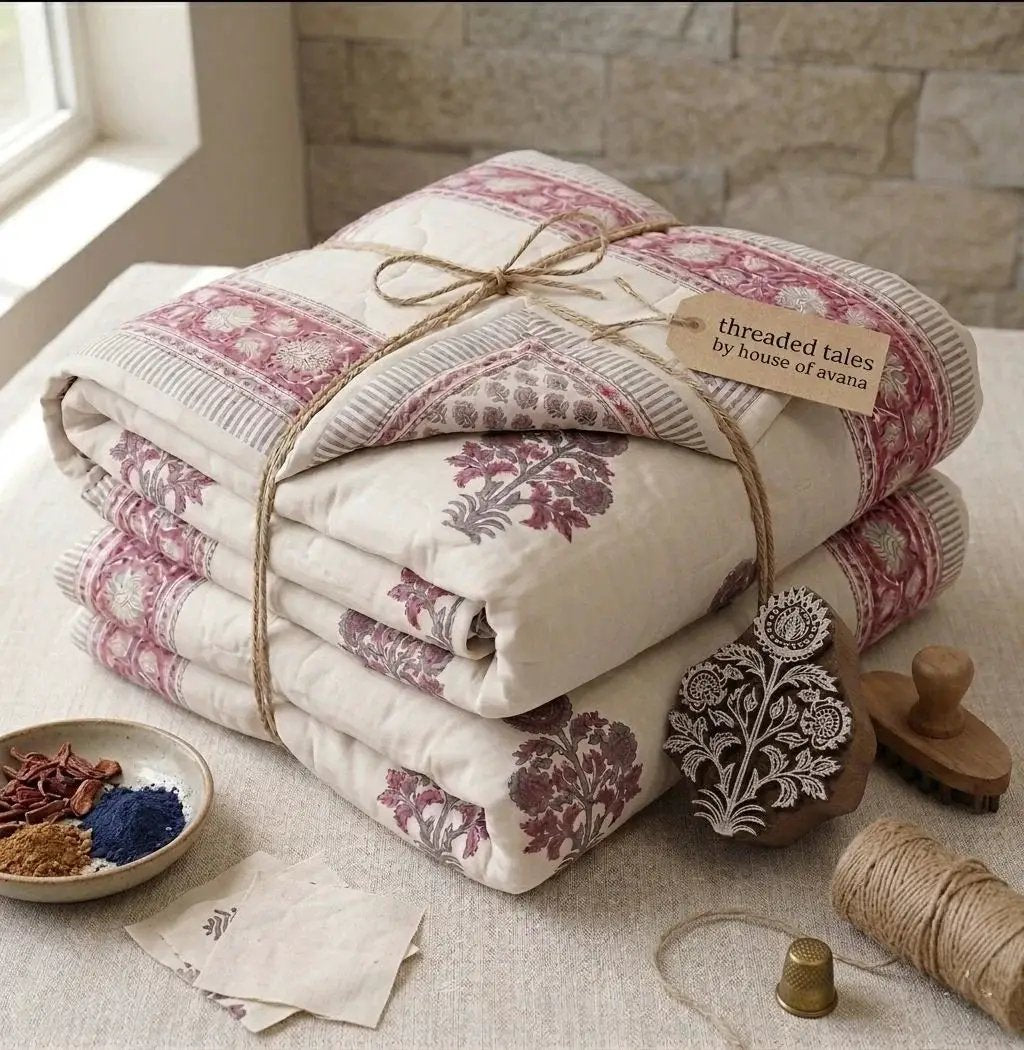 100% Cotton Muslin Reversible Comforter | Hypoallergenic Jaipur Hand Block Print by House Of Avana