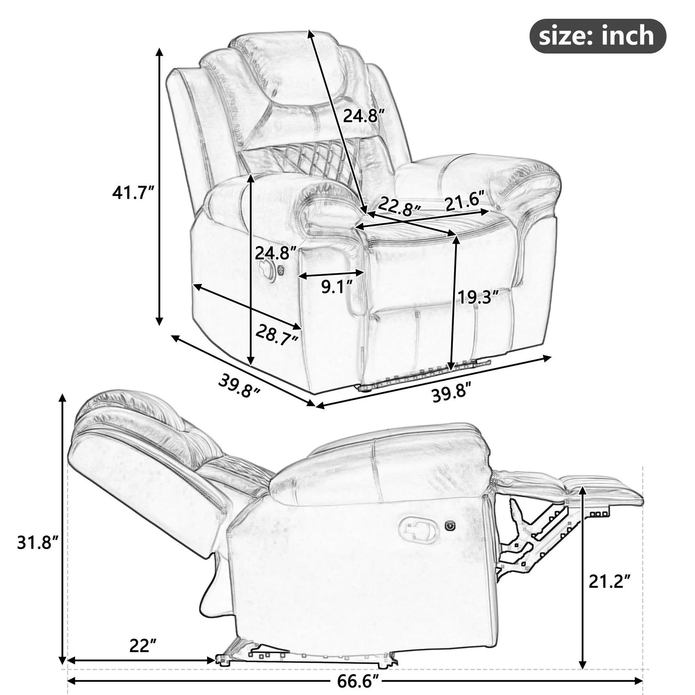 3 Pieces Recliner Sofa Sets Home Theater Seating Manual Recliner Chair With Center Console And LED Light Strip For Living Room by Unique Piece Furniture