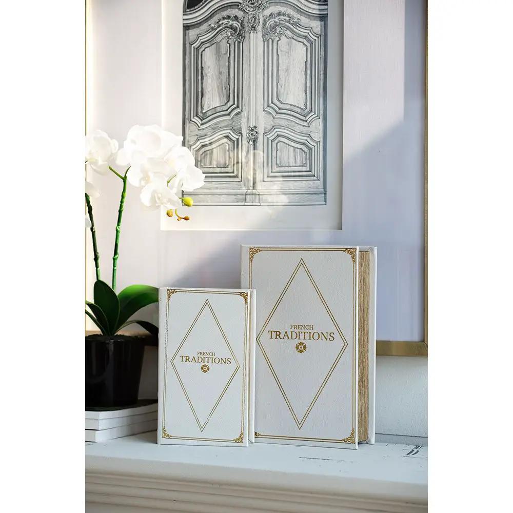Book Boxes (Set of 2) - White / Gold by HouseOfZazla
