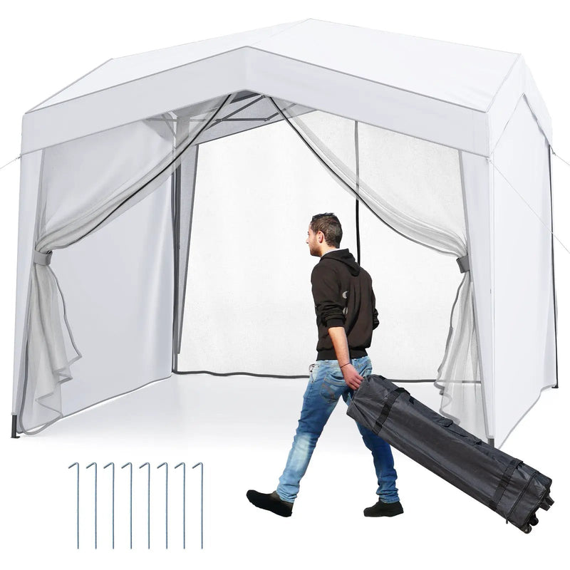 Pop up Canopy Tent wiht 4 Sidewalls Mesh Netting Wheeled Bag-White by DirectDeals