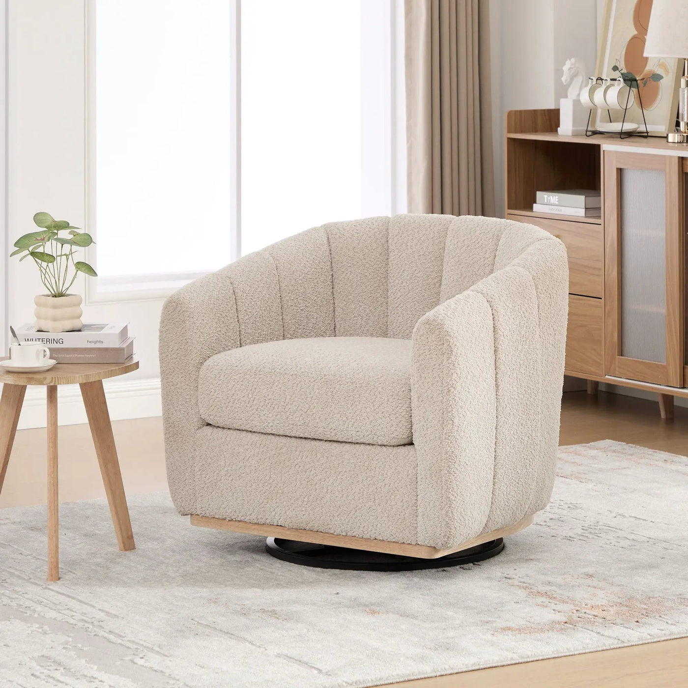Swivel Upholstered Barrel Chair With Metal Base by Unique Piece Furniture