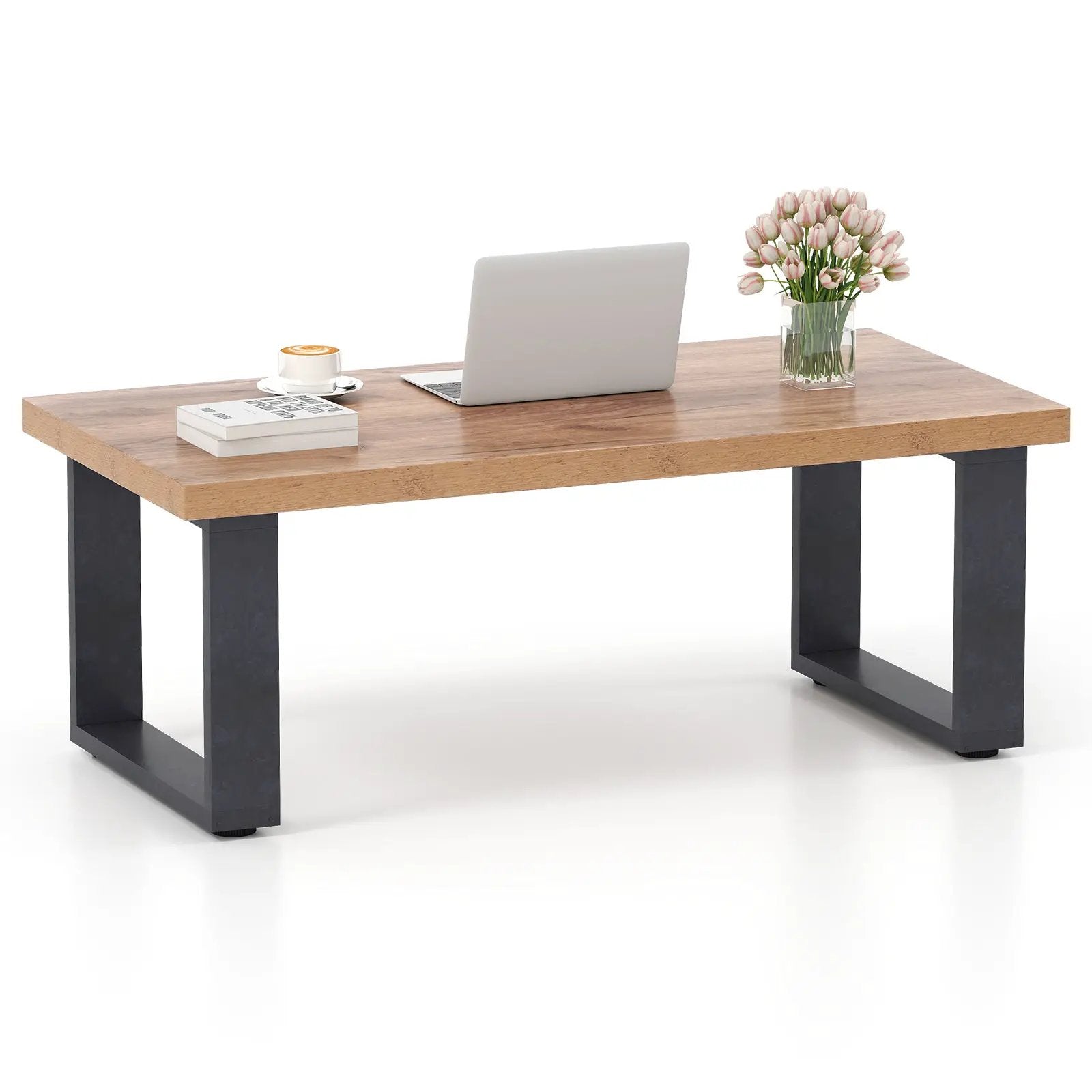 47 inch Farmhouse Style Rustic Coffee Table with Thickened Tabletop and Natural Wood Texture-Oak by DirectDeals