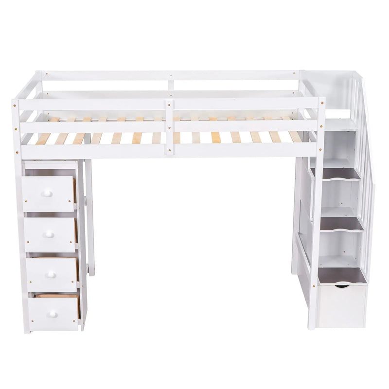 Loft Bed With Storage Drawers And Stairs With Shelves by Unique Piece Furniture