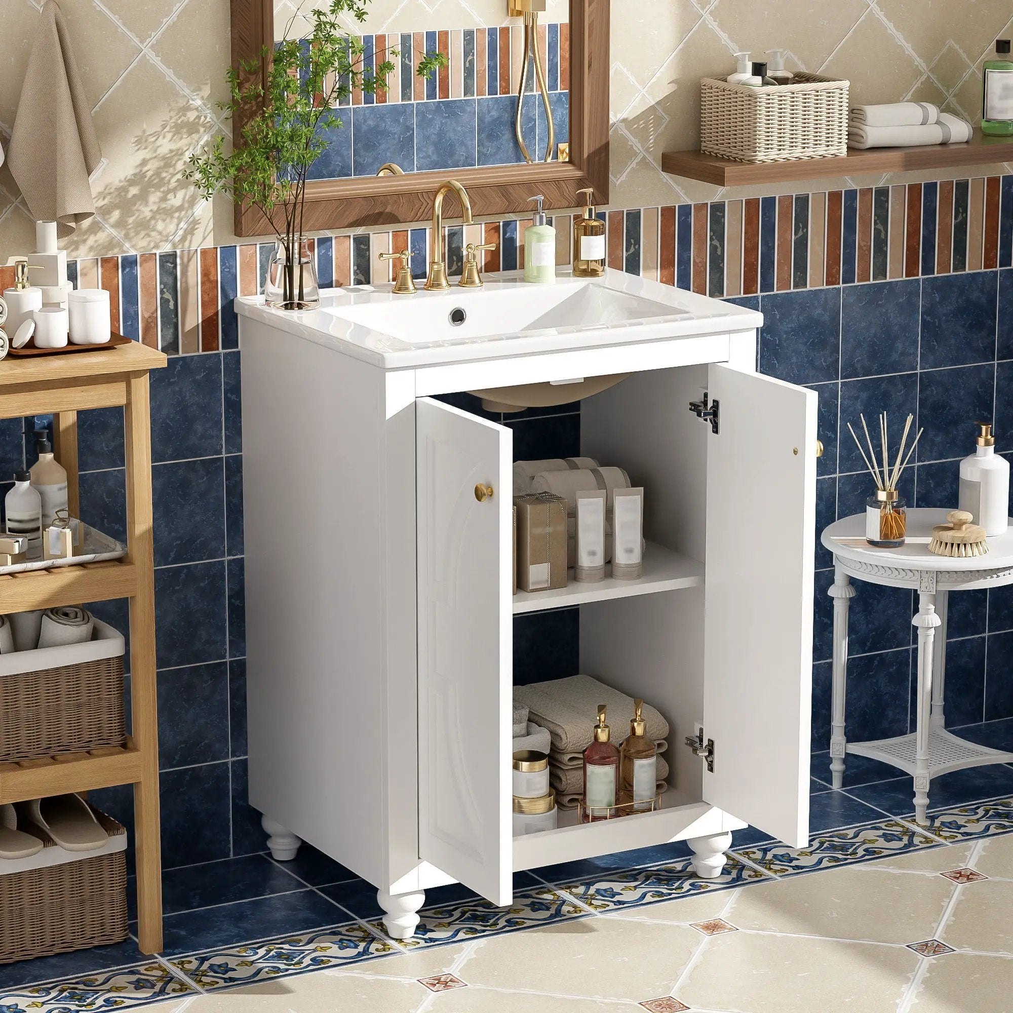 Bathroom Vanity With Ornate Elliptical Motif, Soft Close Hinges by Unique Piece Furniture