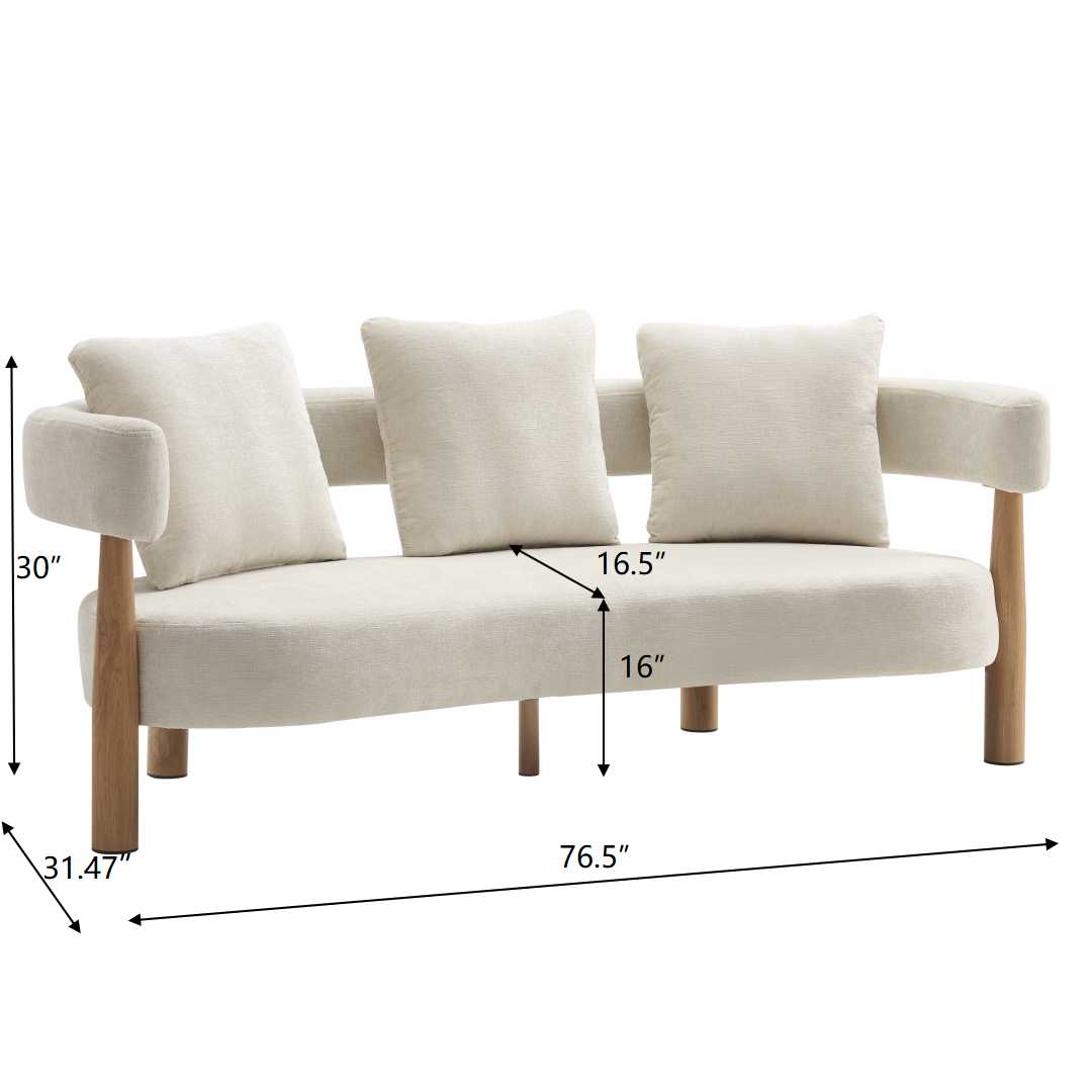 Luxe 76.5 in. Curved 3 Seater Modern Upholstered Chenille Sofa by HouseOfZazla