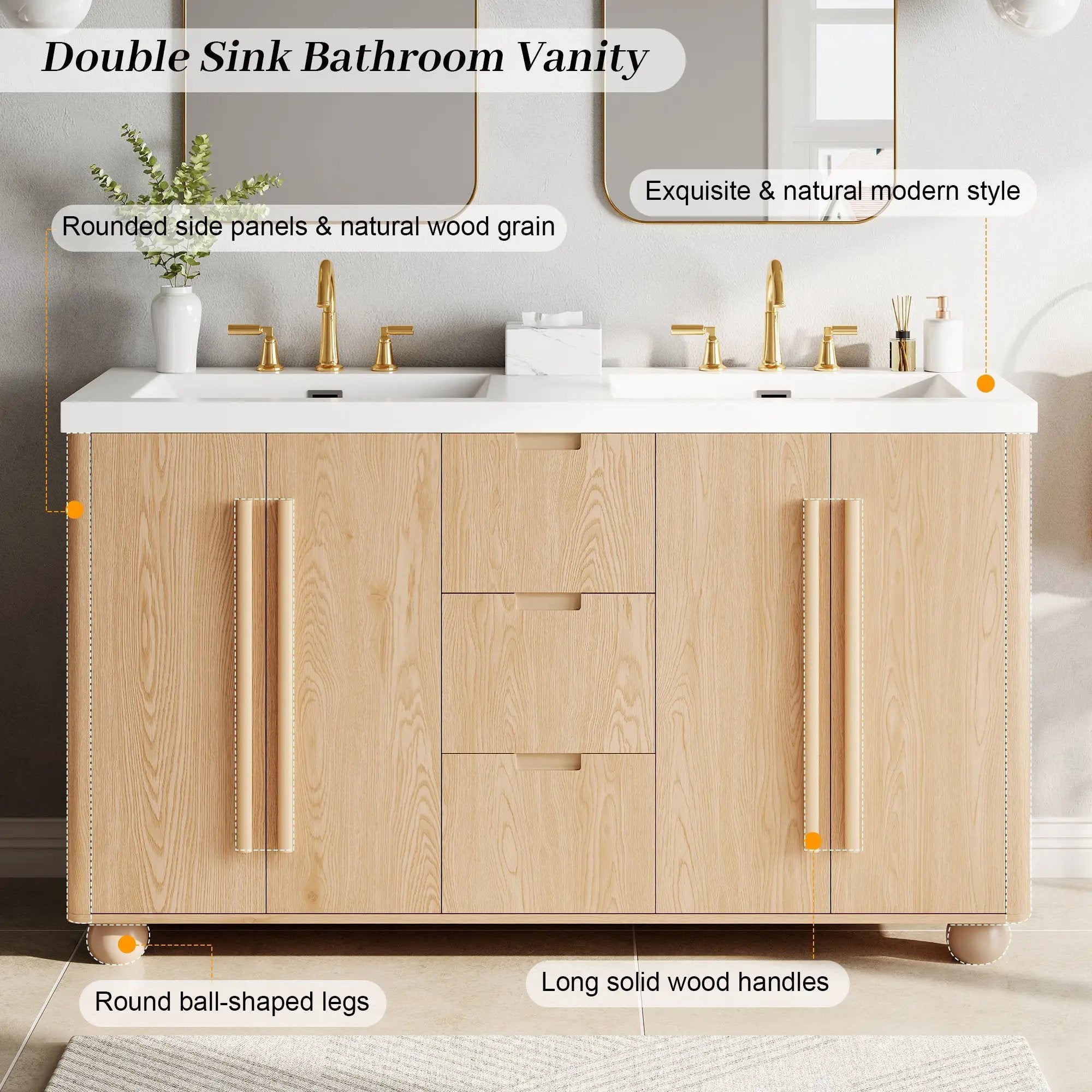 58.3" Bathroom Vanity Cabinet Only with Soft-Close Drawers by HouseOfZazla