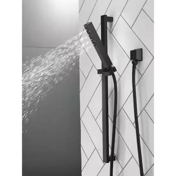 Open Box Delta 1-Spray Patterns 1.75 GPM 1.38 in. Wall Mount Handheld Shower Head with H2Okinetic in Matte Black by Selzalot