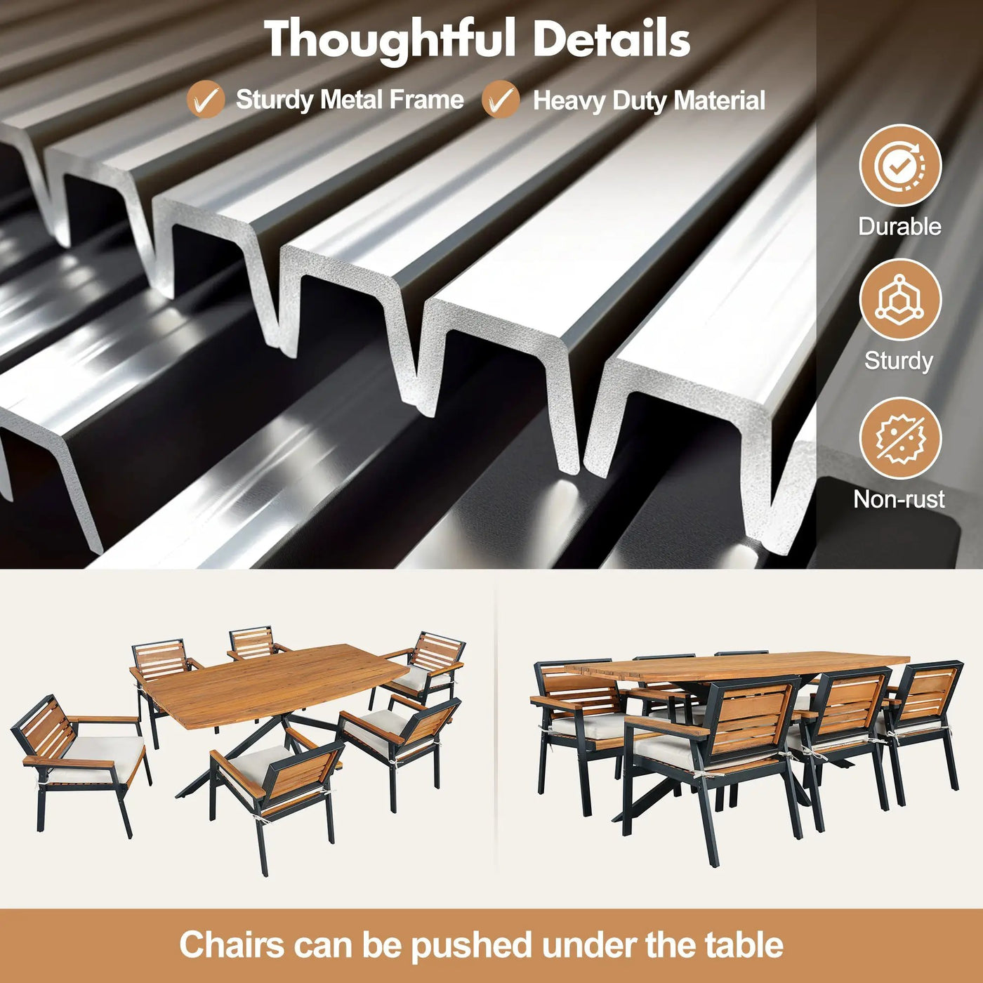 Modern 7-Piece Dining Set with Acacia Wood and Iron Frame by HouseOfZazla