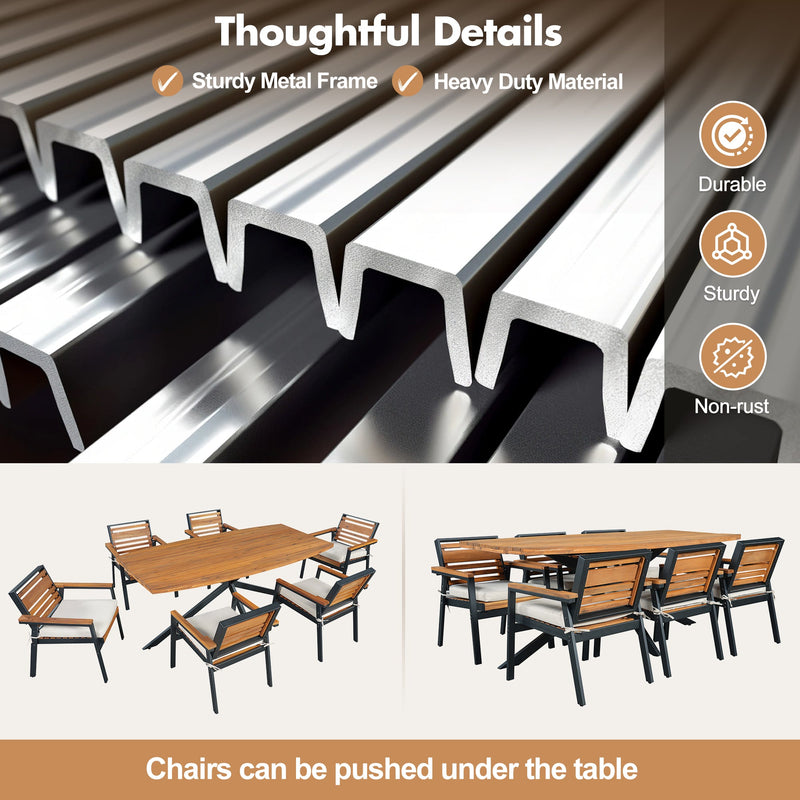 Modern 7-Piece Dining Set with Acacia Wood and Iron Frame by HouseOfZazla