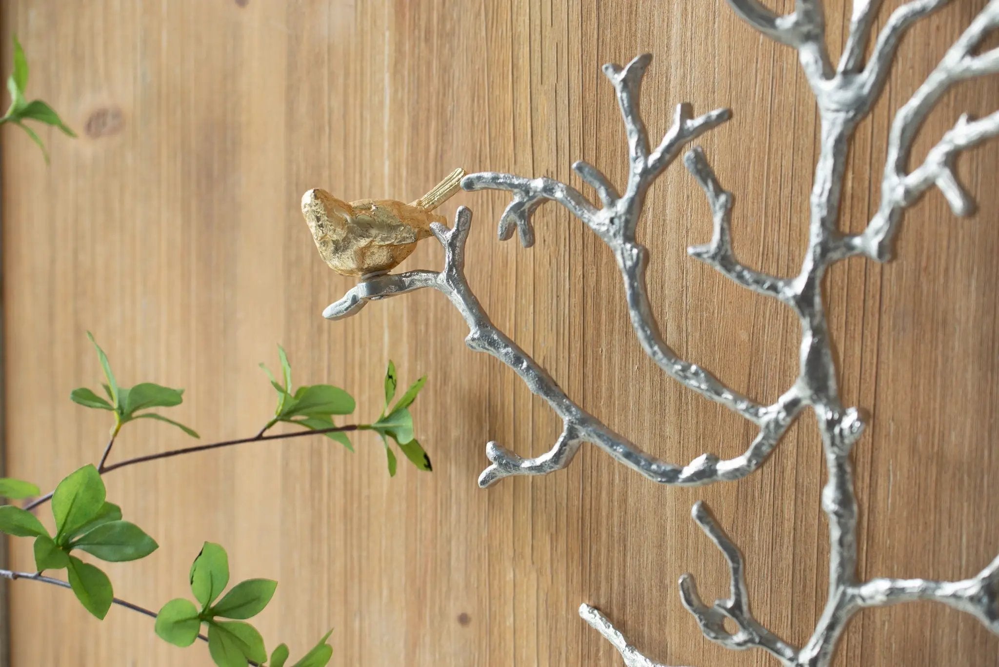 Metal Branch Wall Sculptures With Bird Accents (Set of 2) - Silver Multi by Unique Piece Furniture