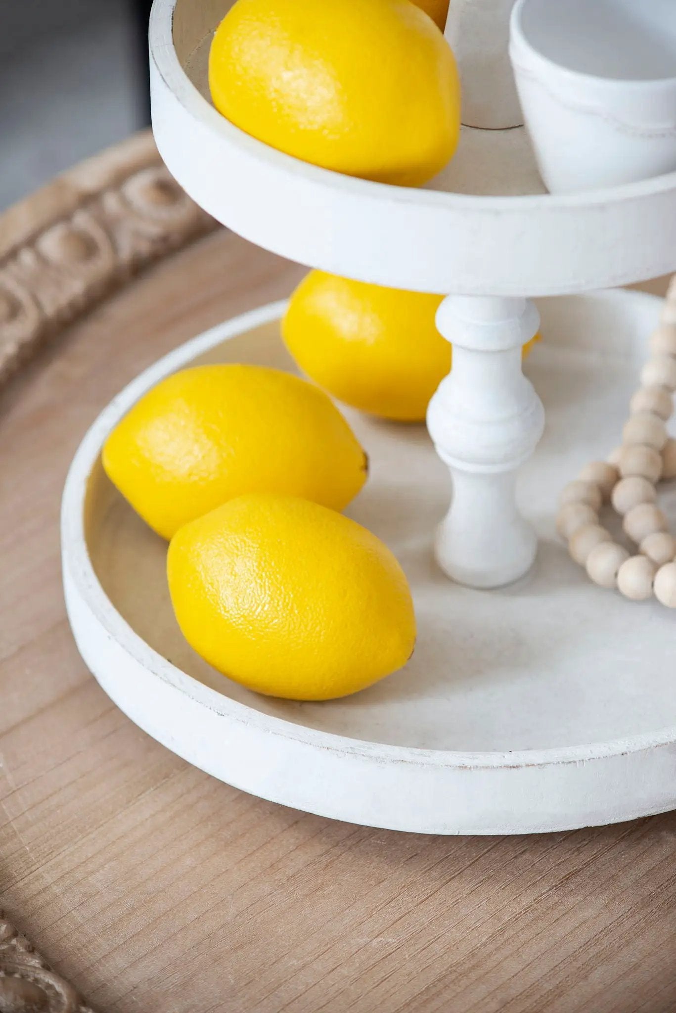Two Tiered Round Wooden Tray - White by HouseOfZazla