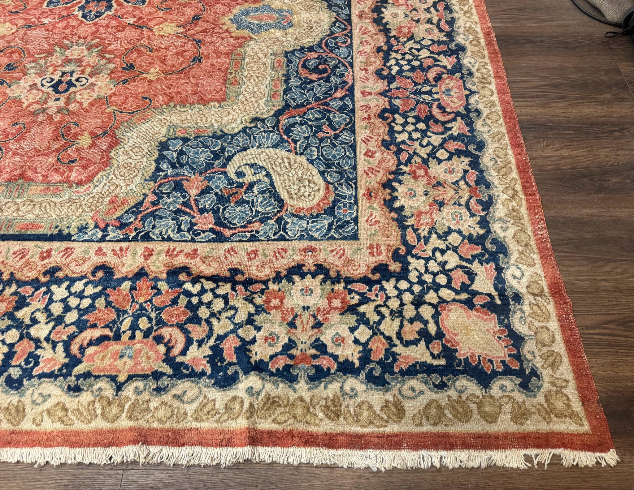 Antique Persian Sarouk Rug 9x12, Boteh Paisleys, Light Red Navy Blue by Jewel Rugs