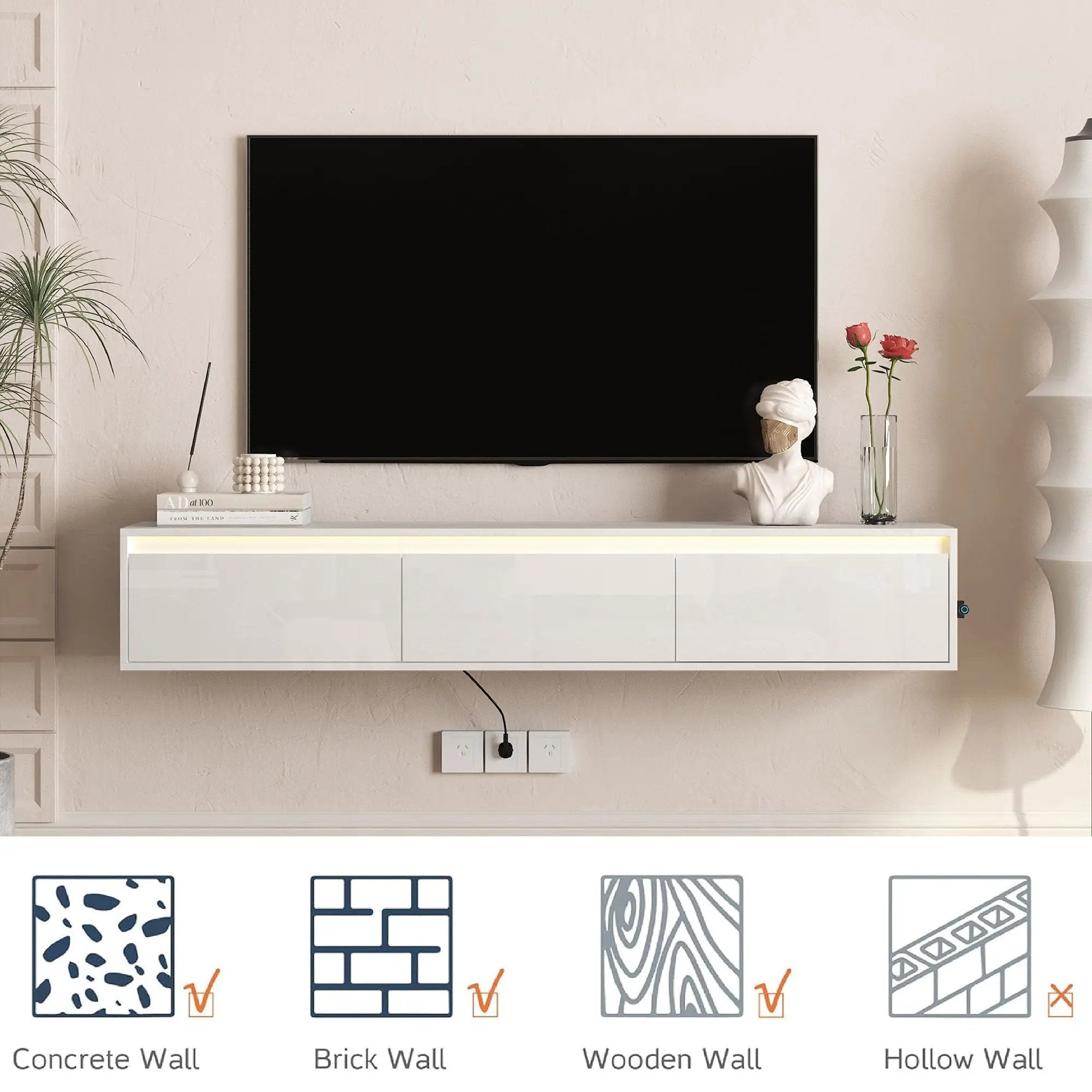 High-Gloss Suspended TV Cabinet with LED Lights by HouseOfZazla